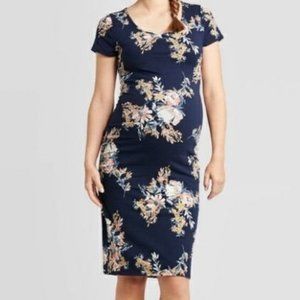 Navy Floral T-shirt Maternity Bodycon Dress